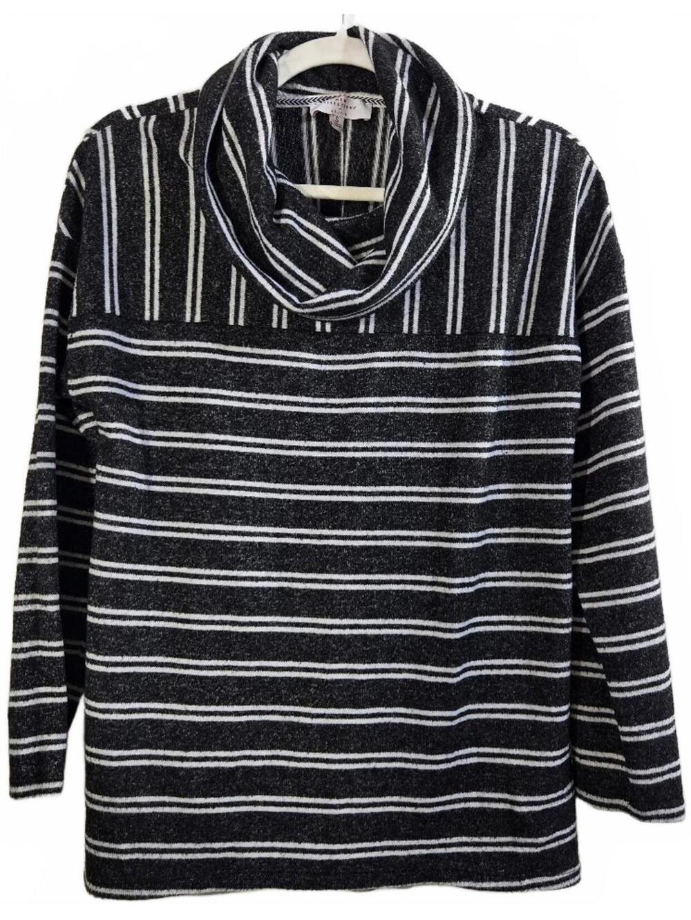 New Directions Studio Black and White Striped Cowl Neck Sweater Size S